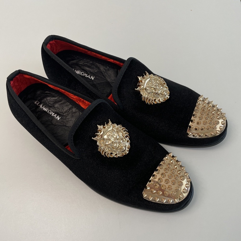 ELANROMAN Men's Velvet Black Loafer Dress Fashion Wedding Party Prom Shoes Sz 42